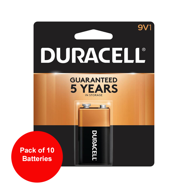 Duracell 9V Coppertop Alkaline Battery, 10 Pack