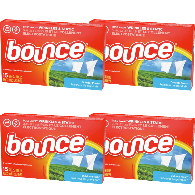 Bounce Dryer Sheets (15) Fabric Softener Outdoor Fresh Scent, 4 Packs