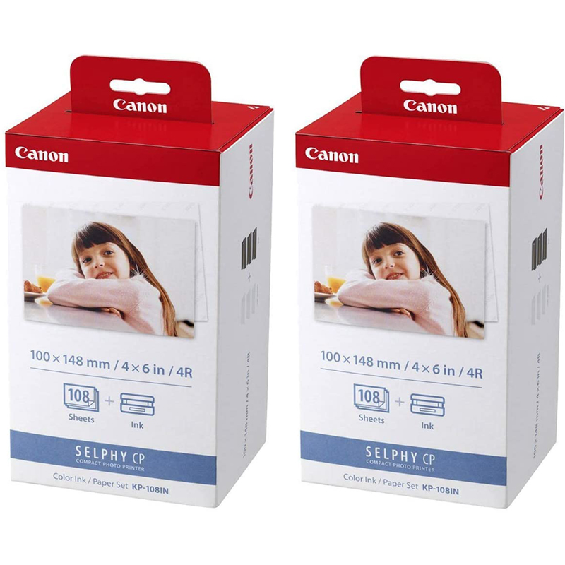 Canon KP-108IN Color Ink and Paper Set 108 Sheets 4x6 Paper Set, 2 Pack