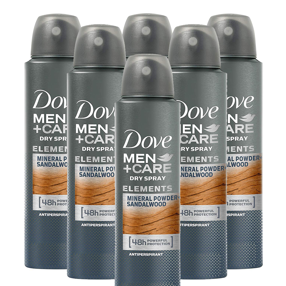 Dove Men + Care Elements Mineral Powder Sandalwood Deodorant Spray, 6 Pack
