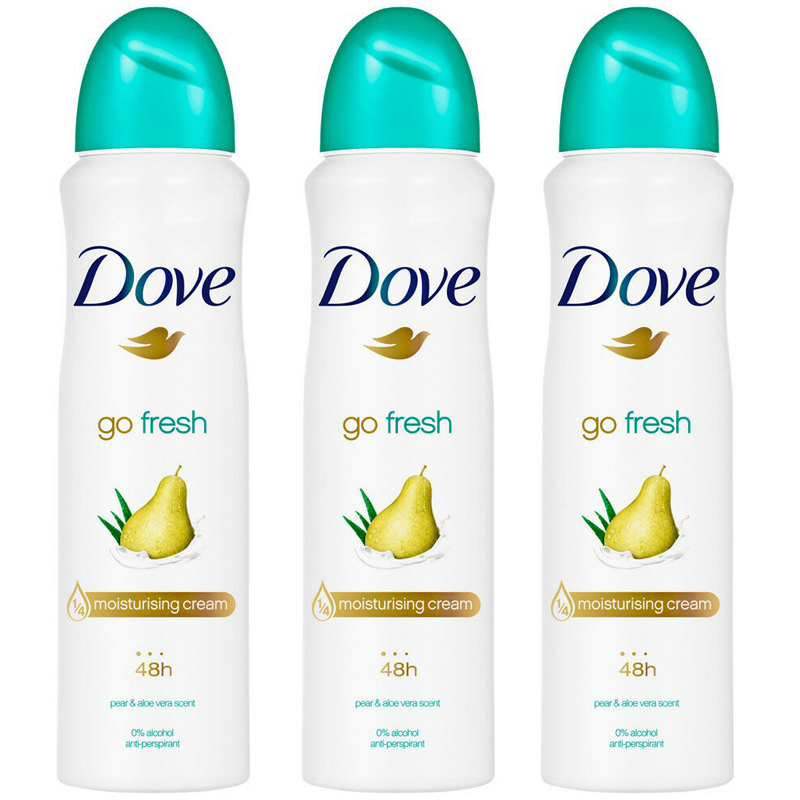Dove Go Fresh Pear & Aloe Antiperspirant Deodorant Spray, 3 Pack