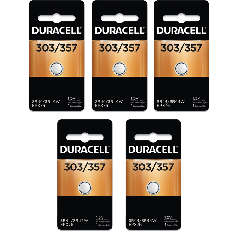 Duracell 303/357 Silver Oxide Watch Battery, 5 Pack