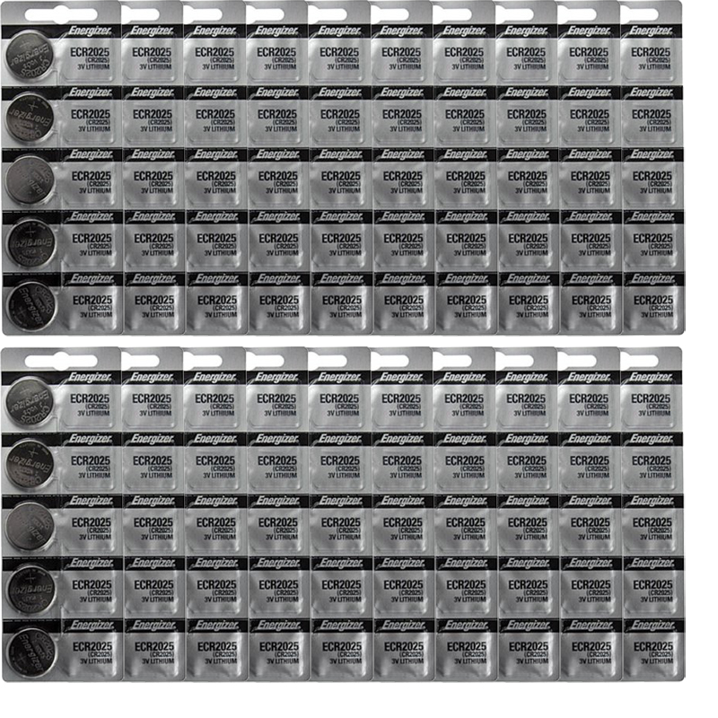 Energizer CR2025 Lithium Coin Battery, 100 Pieces