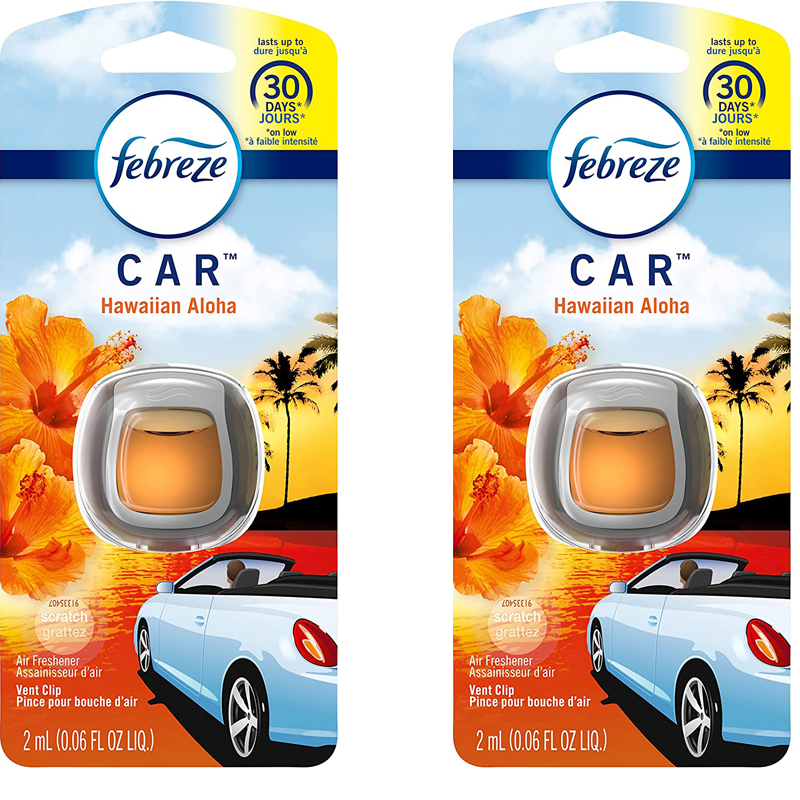 Febreze Car Vent Clip Hawaiian Aloha Scent Air Freshener, 2 Pack