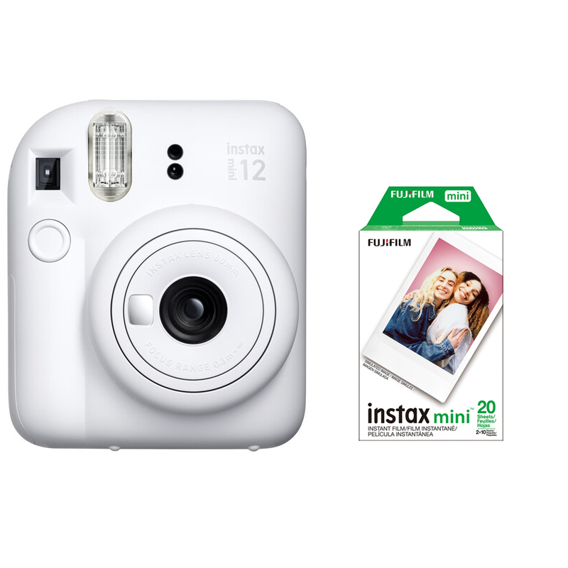 Fujifilm instax mini 12 Instant Film Camera, Clay White with 20 Instax Mini Prints