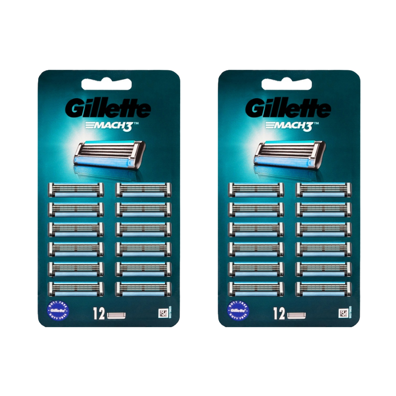 Gillette Mach3 Razor Blade Refill Cartridges, 2 x 12 Pack Total 24 Cartridges