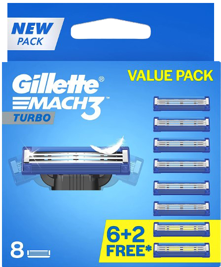 Gillette Mach3 Turbo 8 Razor Blade Refill Cartridges for Men