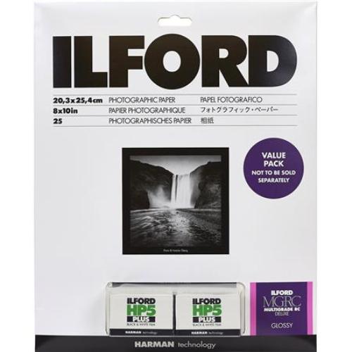 Ilford Multigrade RC Deluxe 8x10 Glossy Paper + 2 Rolls HP5 VALUE PACK