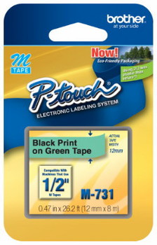 Brother M731 1/2 In. Black On Green P-touch Tape
