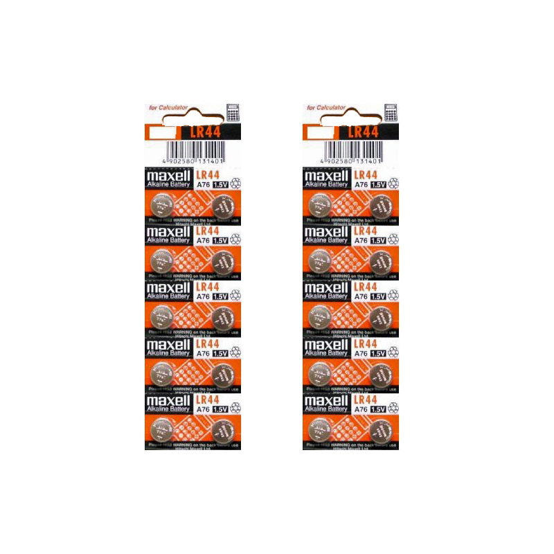 Maxell LR44 / A76 1.5V Alkaline Button Cell Battery, 20 Batteries