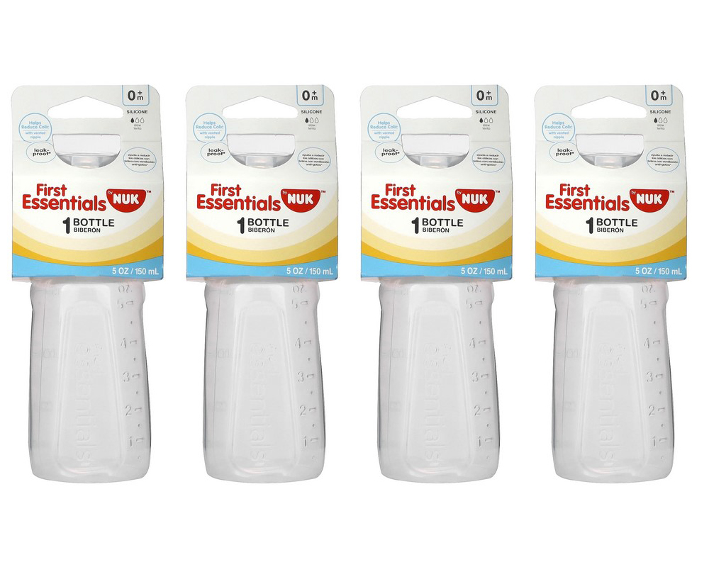 NUK First Essentials Slow Flow Baby Bottle with Silicone Nipple 5 oz., 4 Pack