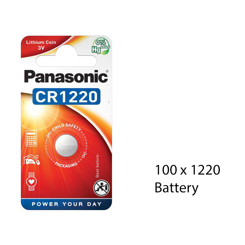 Panasonic CR1220 Lithium 3V Coin Cell Battery, 100 Pieces
