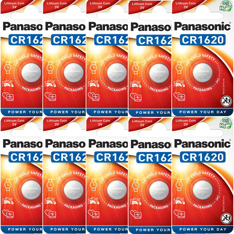 Panasonic CR1620 3V Lithium Coin Cell Battery, 10 Pack