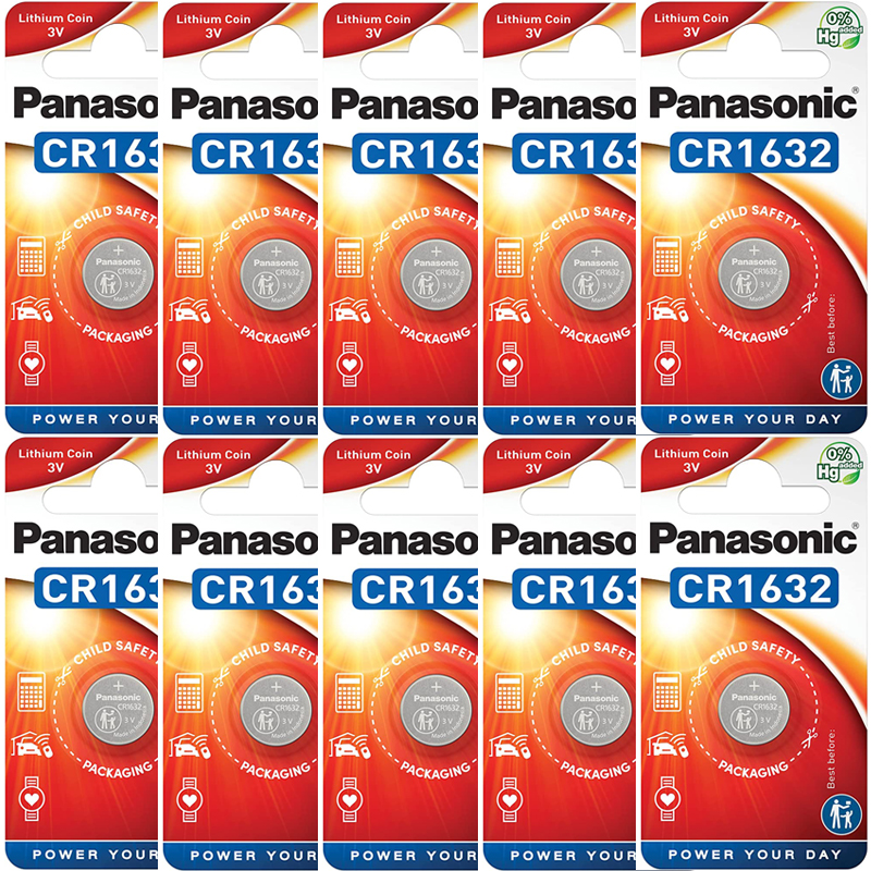 Panasonic CR1632 3V Lithium Coin Cell Battery, 10 Pieces