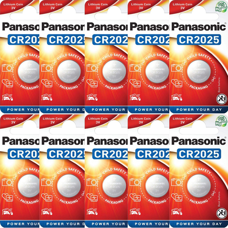 Panasonic CR2025 Lithium 3V Coin Cell Battery, 10 Pack