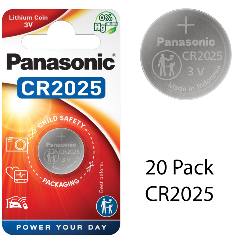 Panasonic CR2025 3V Lithium Coin Cell Battery, 20 Pack