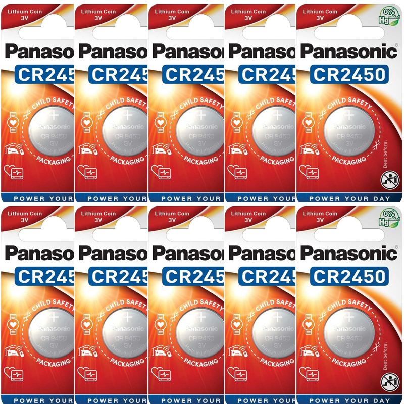 Panasonic CR2450 3V Lithium Coin Cell Battery, 10 Pack