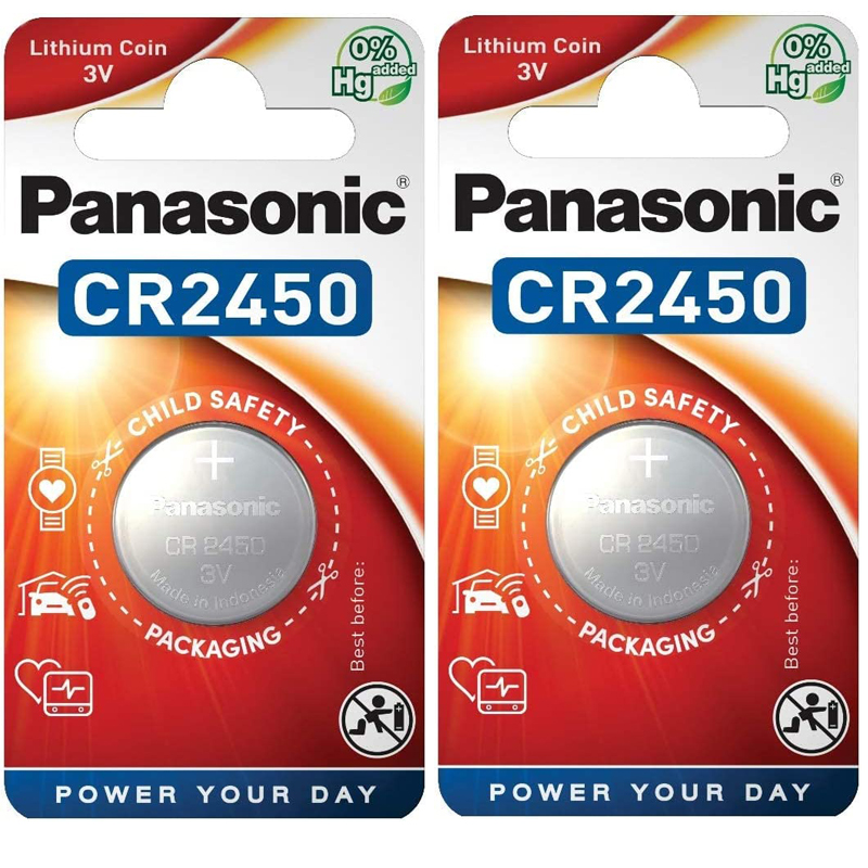 Panasonic CR2450 3V Lithium Coin Cell Battery, 2 Pack