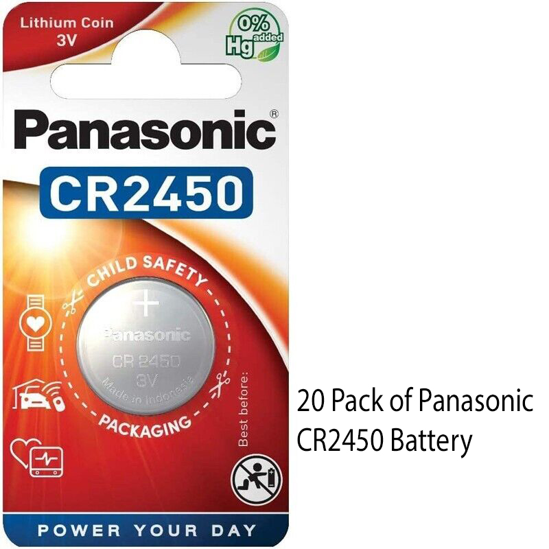 Panasonic CR2450 3V Lithium Coin Cell Battery, 20 Pack