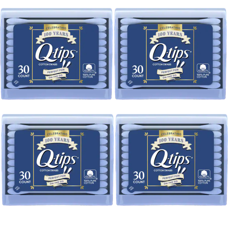 Q-tips Cotton Swab Purse Pack 30 Count, 4 Packs