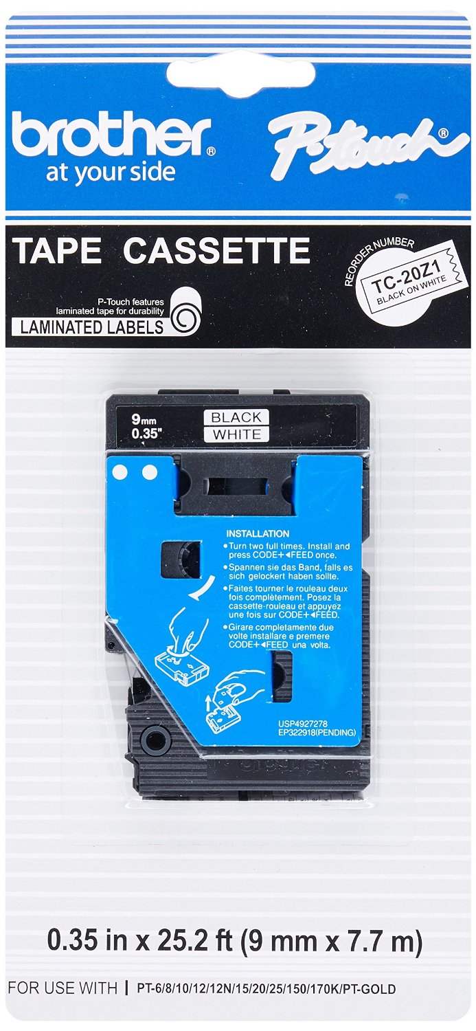 Brother TC20Z1 Black on White TC Laminated Tape Cartridge