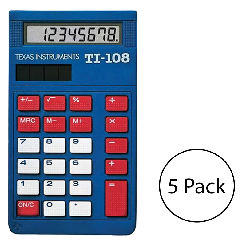 Texas TI-108 Elementary Calculator, 5 Pack