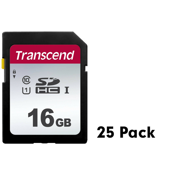 Transcend 16GB 300S Class 10 SDHC Memory Card, 25 Pack
