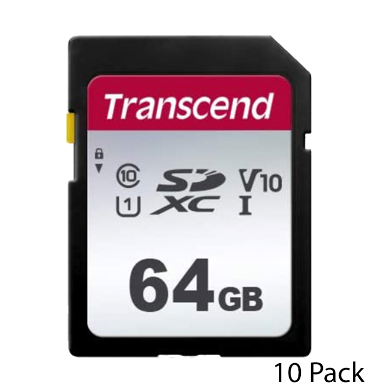 Transcend 64GB 300S Class 10 SDHC Memory Card, 10 Pack