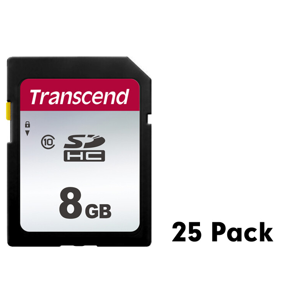 Transcend 8GB 300S Class 10 SDHC Memory Card, 25 Pack